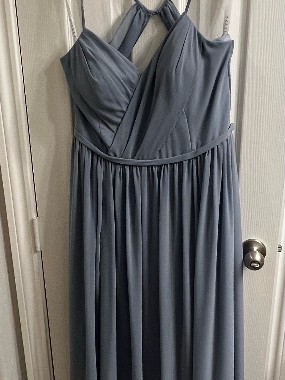 Azazie Slate Blue Chiffon Halter Bridesmaid Gown